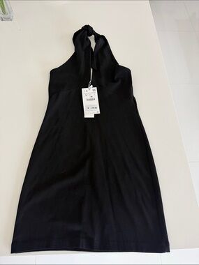 Zara Black Halter-Neck Backless Mini Dress